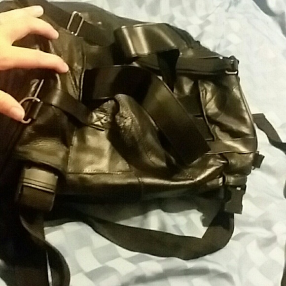 motorcycle leather saddle bag with straps. - Picture 7 of 8